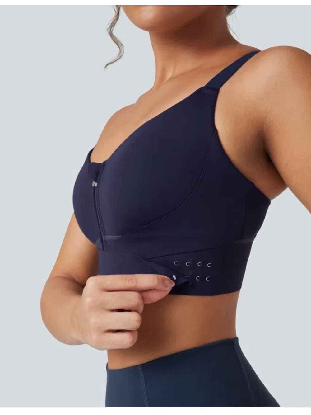 HALARA Navy Support Sports Bra with Hook Closure